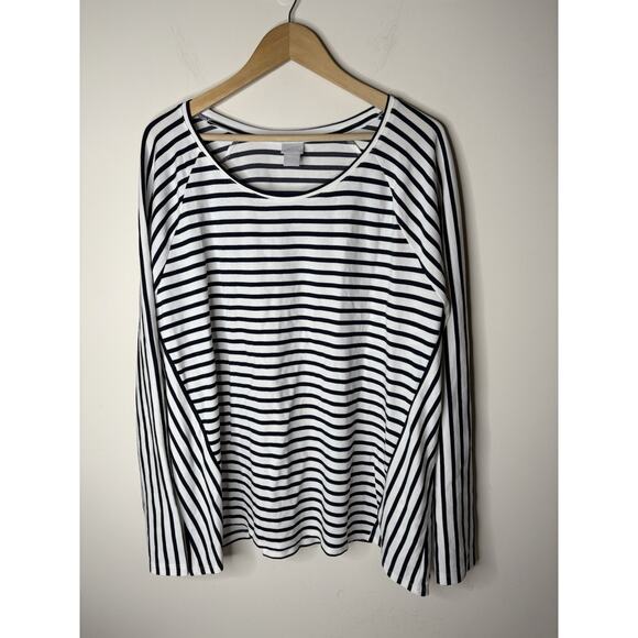 Chicos Womens Size 4 US XXL Mixed Stripe Ponte Top White Blue Striped Nautical - Picture 1 of 7